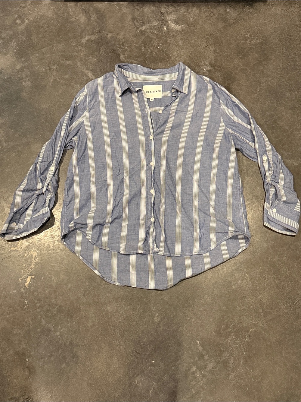 Lola River Blue & White Striped Button-Up Shirt cotton beach coastal